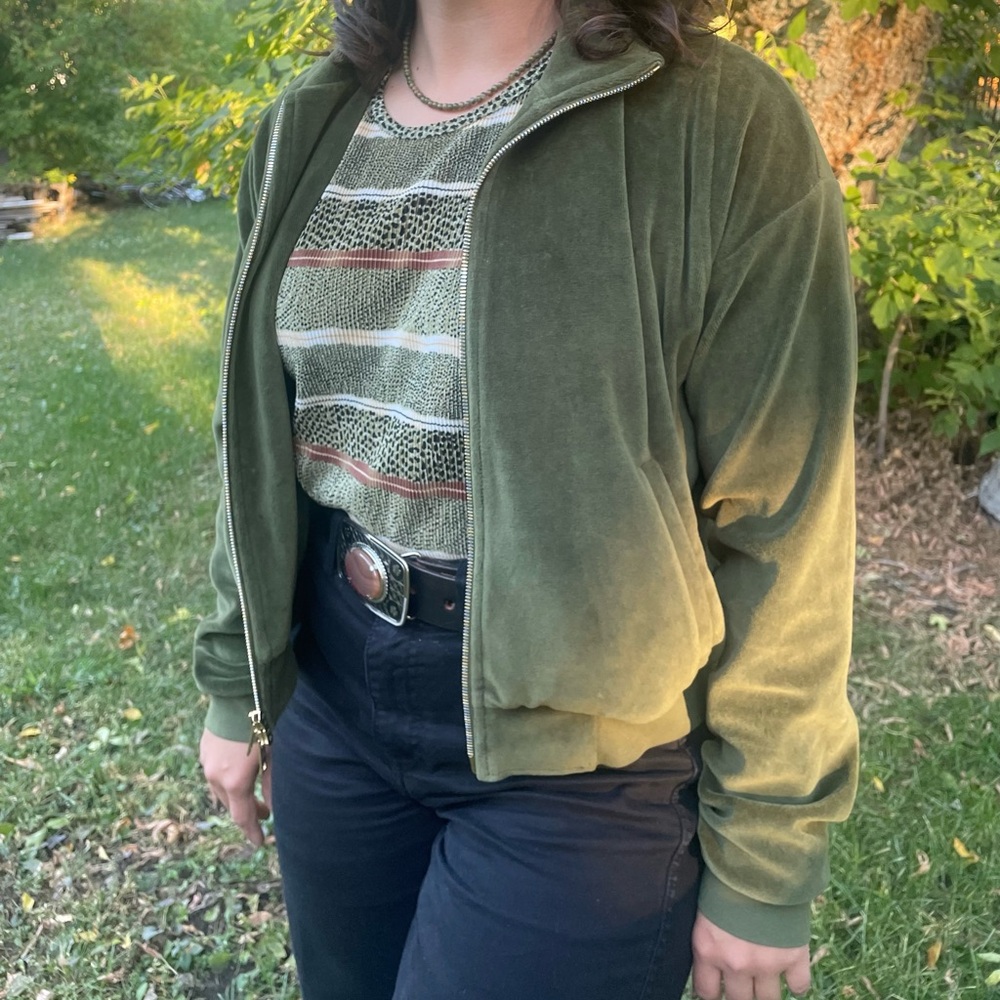 Suzi Kondi Olive Green Zip-Up Hoodie
